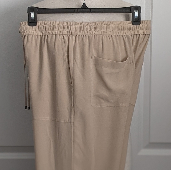 Theory Pants 100% Silk High Waist Drawstring Pull On Pockets Light Tan L NWT - Picture 8 of 13